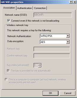 GBCWiFi Properties dialog box